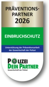 Logo „Präventionspartner 2026“ mit Einbruchschutz und Polizei dein Partner
